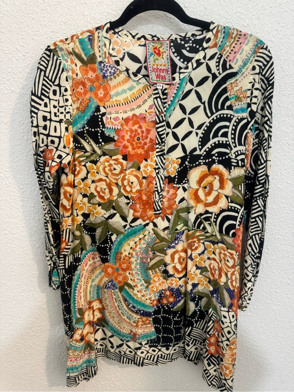 Johnny Was Patchwork Floral Tunic Top
